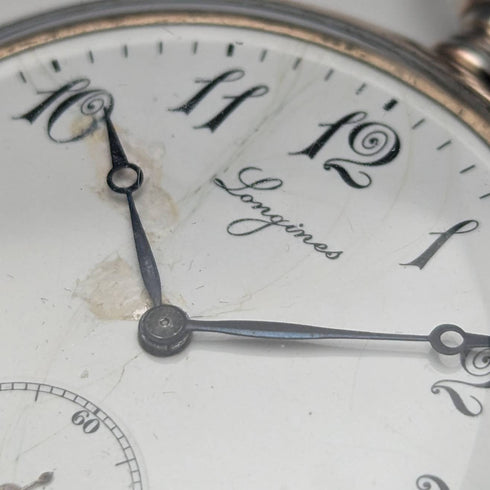 1911年頃 アンティーク ロンジン 懐中時計 ニエロ装飾銀側ケース 動作良好