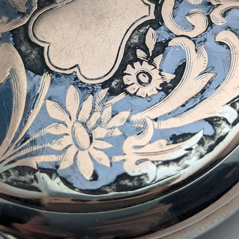 1911年頃 アンティーク ロンジン 懐中時計 ニエロ装飾銀側ケース 動作良好