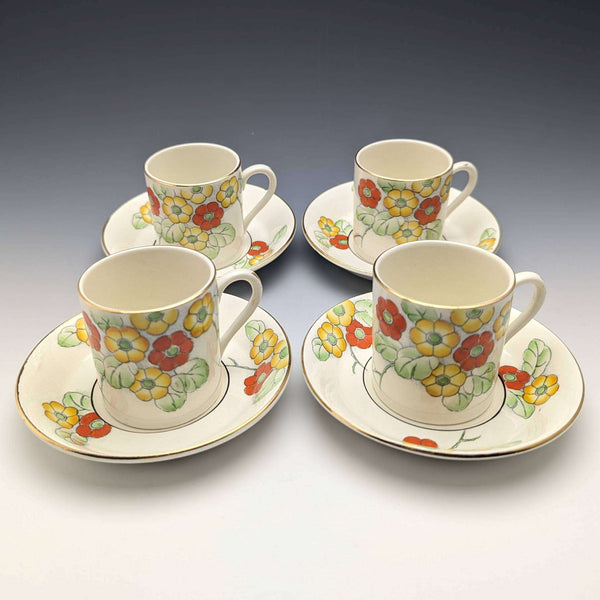 Set of 4 demitasse cups and saucers, circa 1930s, from Bridgewood, England.