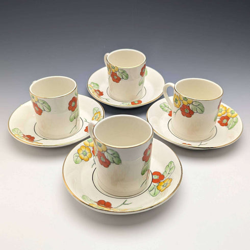 Set of 4 demitasse cups and saucers, circa 1930s, from Bridgewood, England.