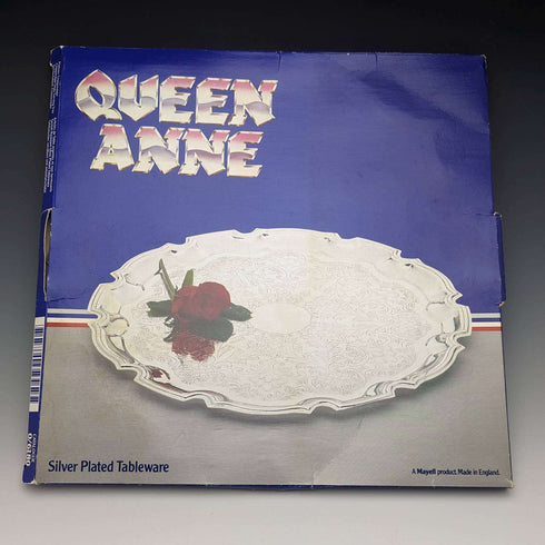 British Vintage Silver Plated Tray Diameter 31cm Queen Anne Boxed