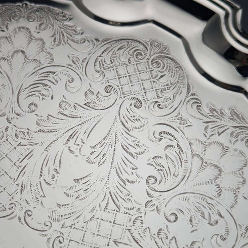 British Vintage Silver Plated Tray Diameter 31cm Queen Anne Boxed