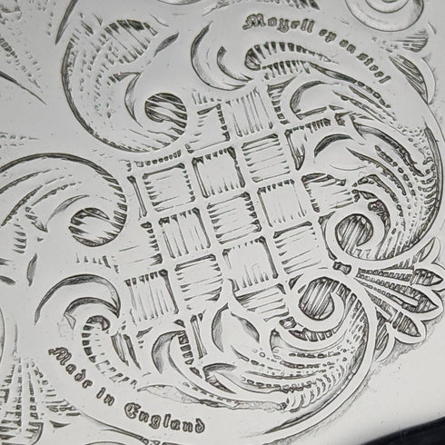 英国ヴィンテージ シルバープレート製 トレイ 直径31cm Queen Anne 箱入り