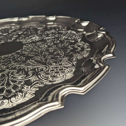 British Vintage Silver Plated Tray Diameter 31cm Queen Anne Boxed