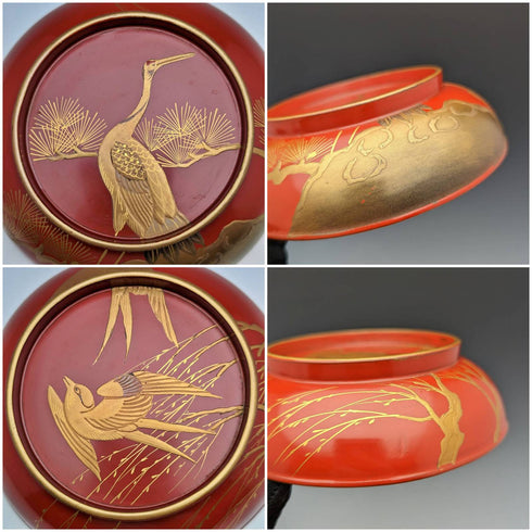 Japanese Antique Meiji Era Kyoto Lacquerware Soup Bowl with Lid Set of 5