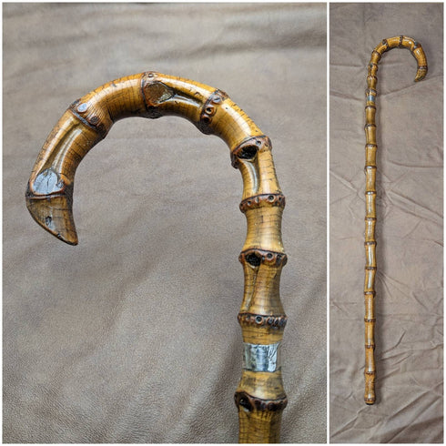 1909 British Antique Men's Walking Stick Thick Bamboo Shaft 84cm