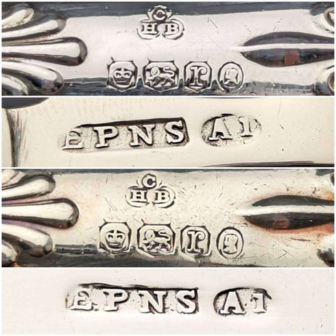 1934年 英国ヴィンテージ クイーンズパターン 純銀ハンドル カトラリー6ペアセット 箱入り