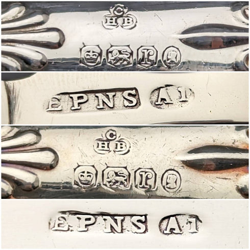 1934年 英国ヴィンテージ クイーンズパターン 純銀ハンドル カトラリー6ペアセット 箱入り