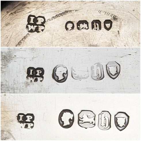 1863年 英国アンティーク 純銀蓋 ガラス容器 3個セット Pittway Brothers