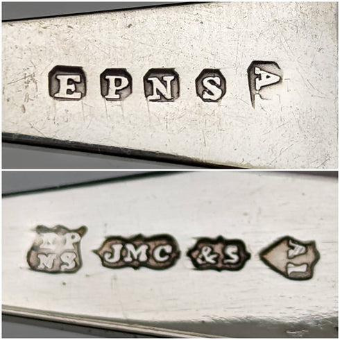 英国アンティーク シルバープレート製ティースプーン12本 シュガートングセット ケース入り