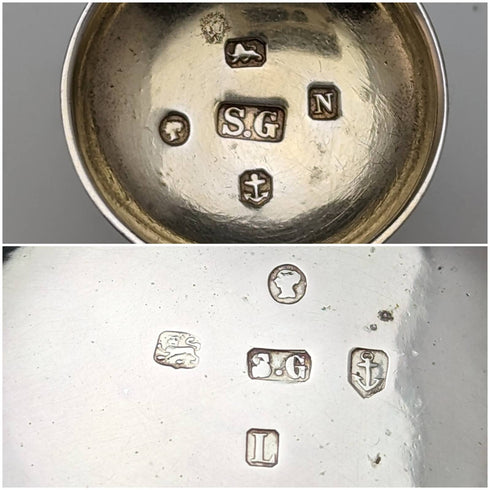 1860年頃 英国アンティーク 純銀 ソルトディッシュ&スプーン4組セット ケース入り