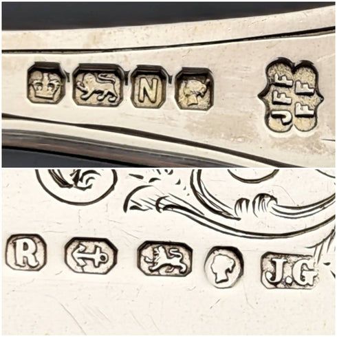 19世紀後半 英国アンティーク 白蝶貝ハンドル 純銀ブレード フィッシュカトラリー6ペアセット 木箱入り