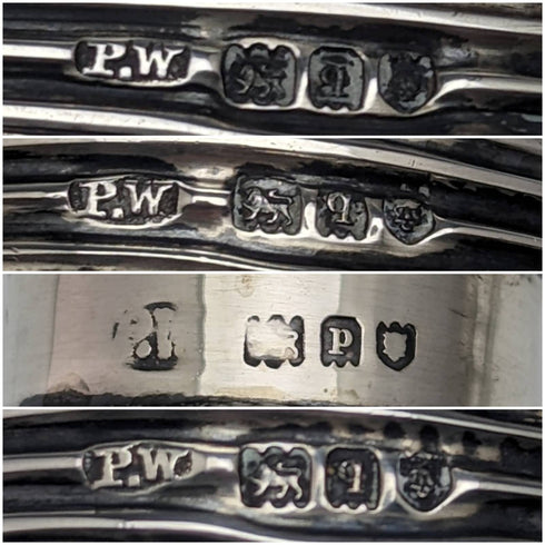 1910年頃 英国アンティーク 純銀蓋 ガラスボトル4個セット Percy Whitehouse