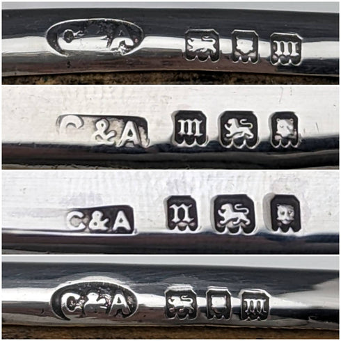 1927 British Vintage Sterling Silver & Leather Handle Brush Set of 4 Collet and Anderson