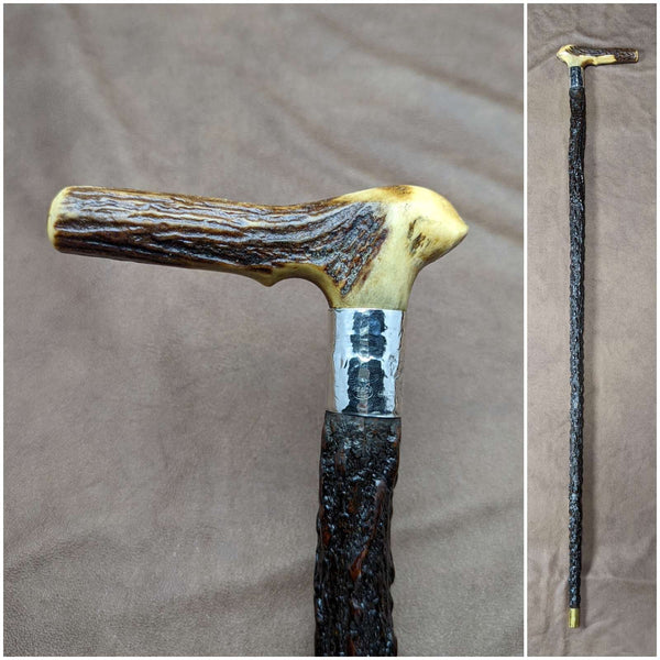 1908년 영국 앤틱 신사용 지팡이, 사슴뿔 클러치 핸들, 85cm