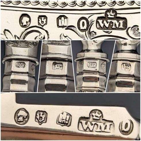 1870 British Antique Sterling Silver Fish Cutlery 6 Pair Set Boxed William Marshall