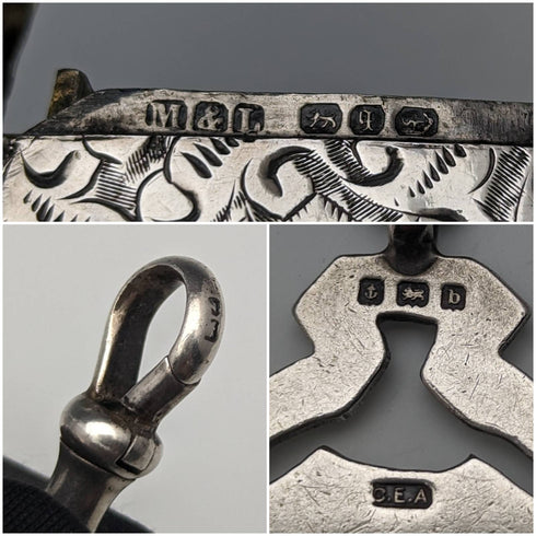 Around 1900 British Antique Sterling Silver Albert Chain 88g Vesta Case & Medal Fob