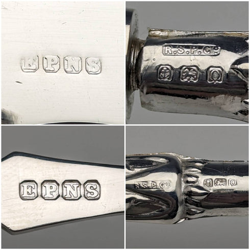 1938 British Vintage Pure Silver Handle Knife & Spoon Set Raeno Silver Plate Co