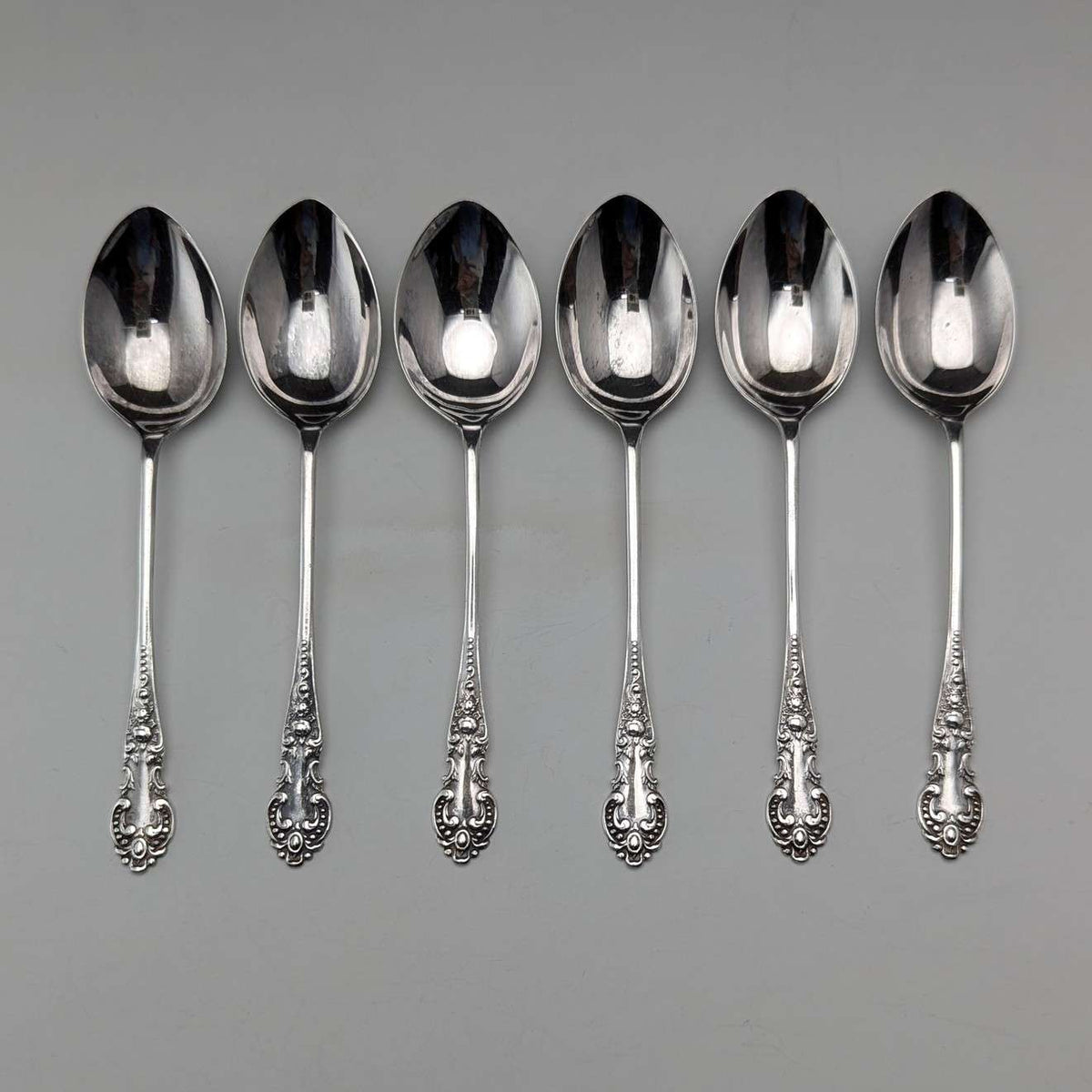 1914 British antique sterling silver tea spoon set of 6 in case, Rober ...