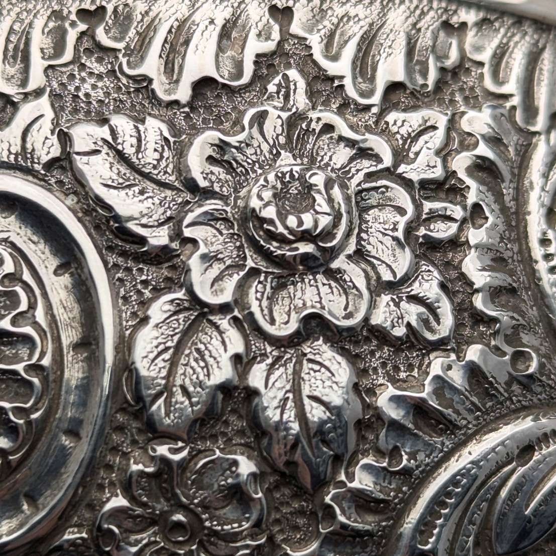 1892 British antique sterling silver relief bowl, 113g, Hayes Brothers ...