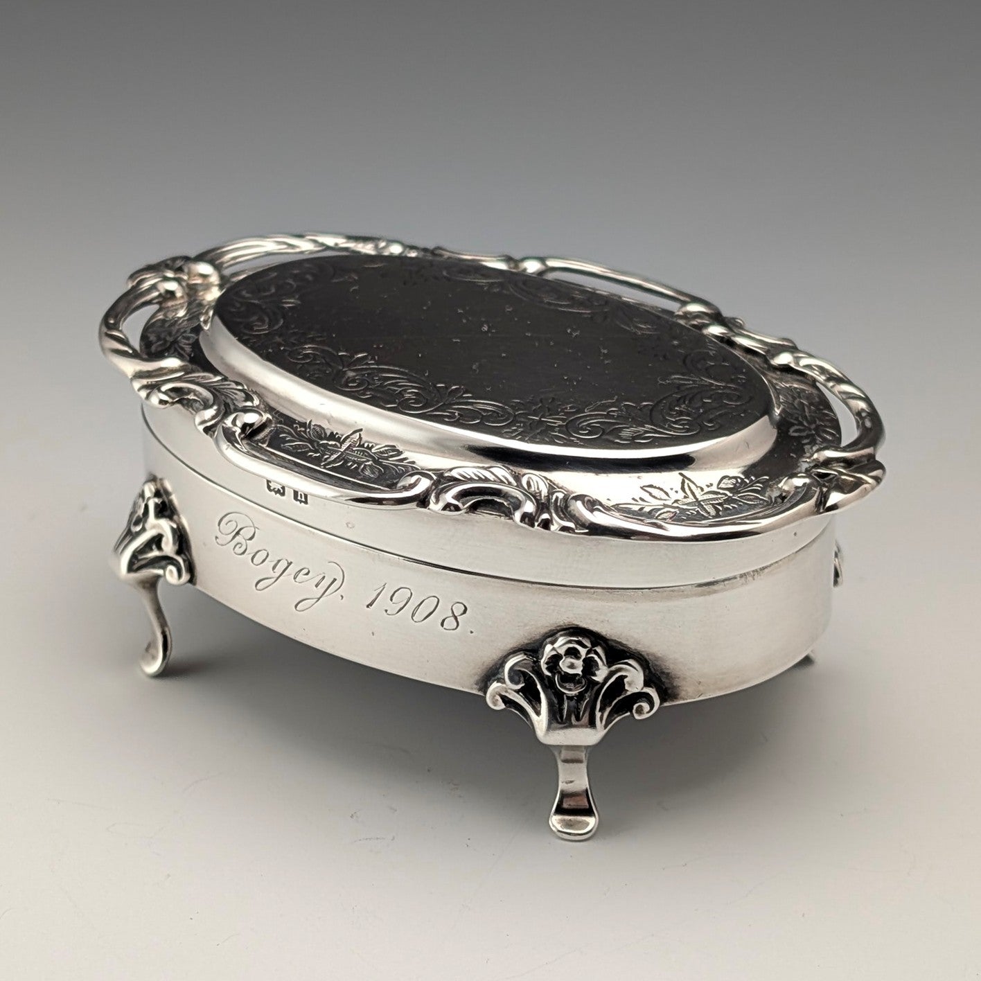 1907 British antique sterling silver jewelry box, 88g, Henry
